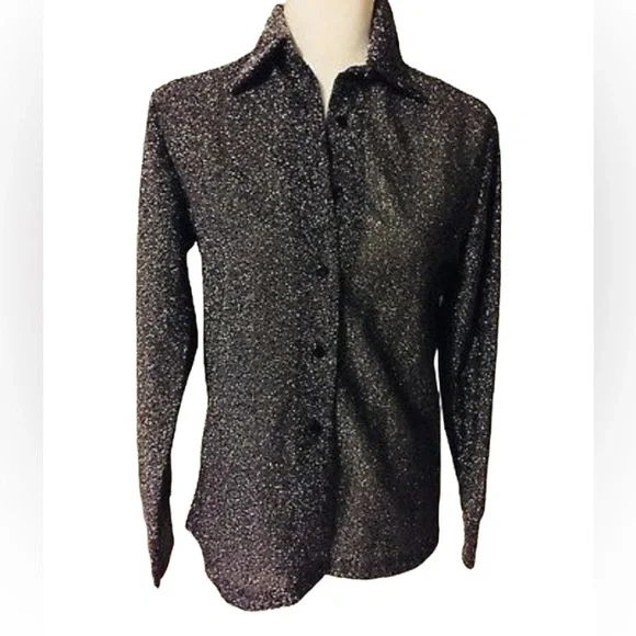 Silver Lurex Button Shirt Size Medium - Picture 2 of 2
